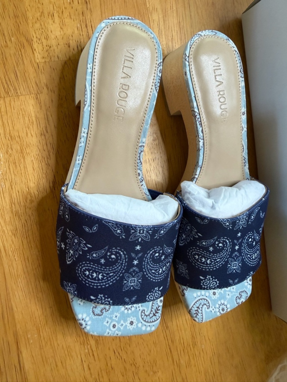Villa Rouge Sage Bandana Print Clogs Navy White Size 5M Womens Slides New - Picture 2 of 8